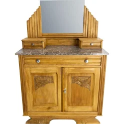 Französischer Mid-Century Frisiertisch aus Marmor mit Spiegel, 1940er