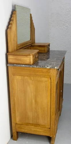 Französischer Mid-Century Frisiertisch aus Marmor mit Spiegel, 1940er
