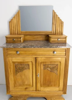 Französischer Mid-Century Frisiertisch aus Marmor mit Spiegel, 1940er