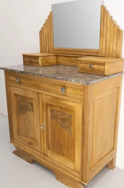 Französischer Mid-Century Frisiertisch aus Marmor mit Spiegel, 1940er