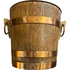 Französischer Mid-Century Weinkühler aus Eiche & Kupfer, 1960er
