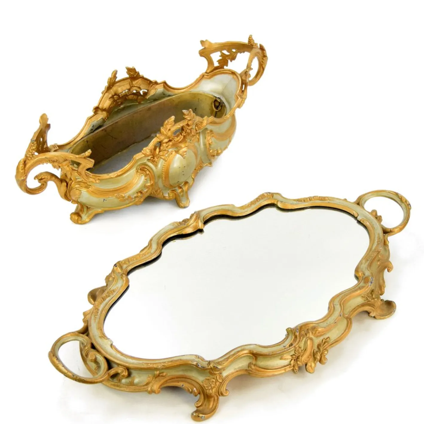 Französische Rokoko-Jardinière mit verspiegeltem Ständer, 1900, 2er Set