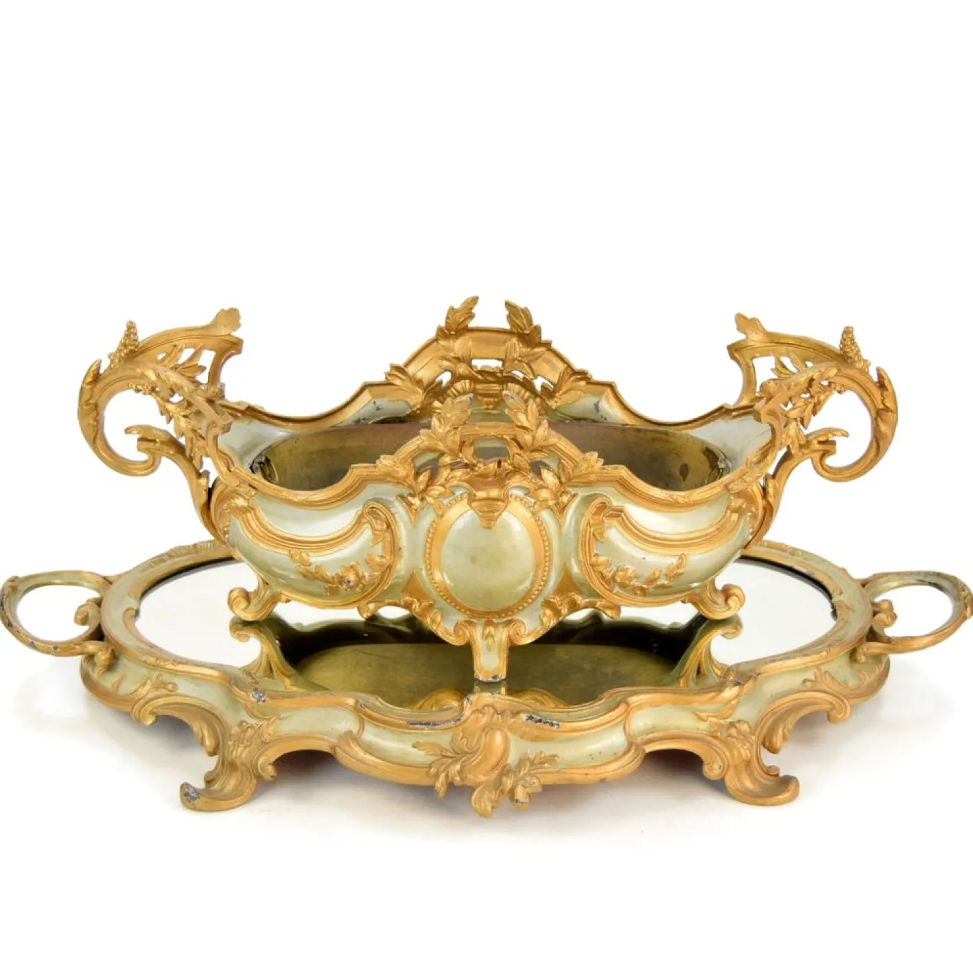 Französische Rokoko-Jardinière mit verspiegeltem Ständer, 1900, 2er Set