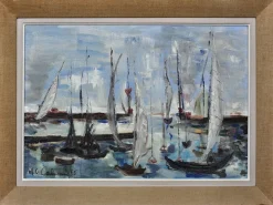 Französischer postimpressionistischer Künstler, Petit Port du Havre, 1965, Öl auf Leinwand, Gerahmt