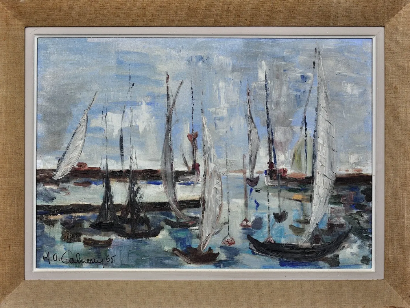 Französischer postimpressionistischer Künstler, Petit Port du Havre, 1965, Öl auf Leinwand, Gerahmt