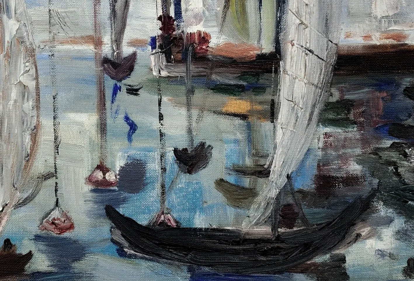 Französischer postimpressionistischer Künstler, Petit Port du Havre, 1965, Öl auf Leinwand, Gerahmt