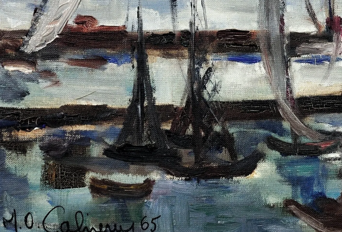 Französischer postimpressionistischer Künstler, Petit Port du Havre, 1965, Öl auf Leinwand, Gerahmt