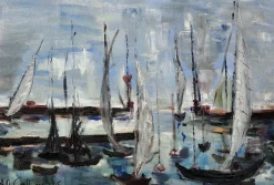 Französischer postimpressionistischer Künstler, Petit Port du Havre, 1965, Öl auf Leinwand, Gerahmt