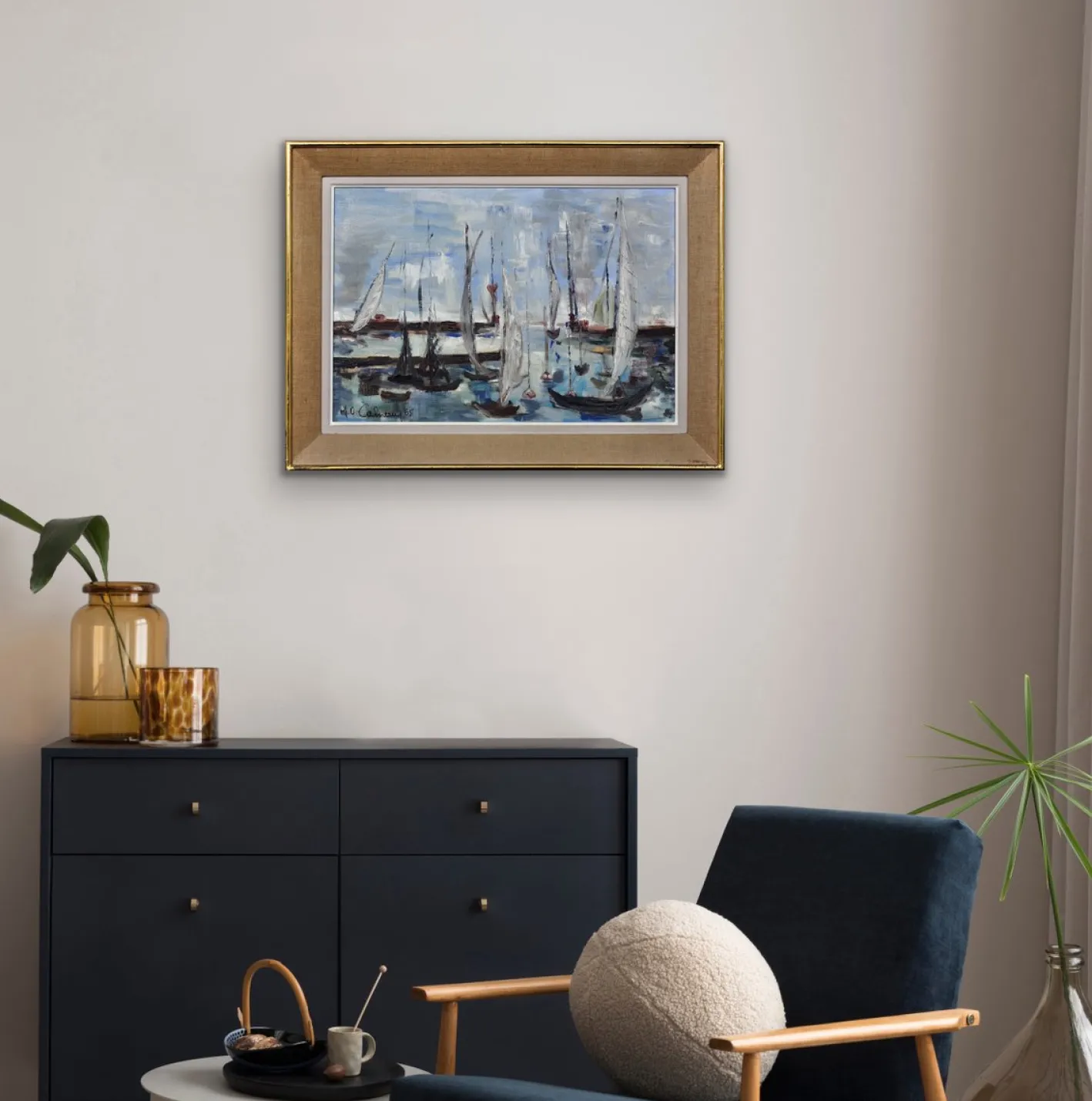 Französischer postimpressionistischer Künstler, Petit Port du Havre, 1965, Öl auf Leinwand, Gerahmt