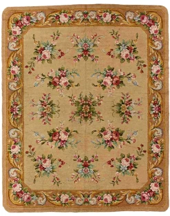 Französischer Savonerie Teppich mit braunen und floralen Motiven, 1920er