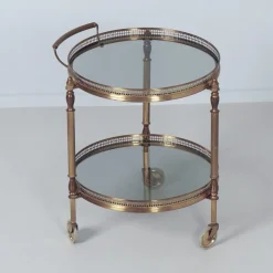 Französischer Vintage Barwagen aus Messing mit Glasablagen, 1960er
