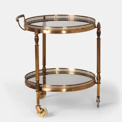 Französischer Vintage Barwagen aus Messing mit Glasablagen, 1960er