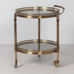Französischer Vintage Barwagen aus Messing mit Glasablagen, 1960er