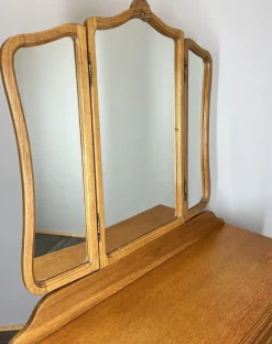 Französischer Vintage Frisiertisch aus Eiche im Louis-Stil mit Spiegel
