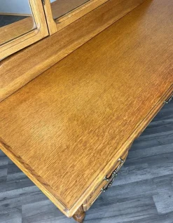 Französischer Vintage Frisiertisch aus Eiche im Louis-Stil mit Spiegel