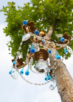 Französischer Vintage Kronleuchter mit Bronzetropfen in Murano Blau, 1950er