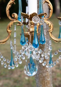 Französischer Vintage Kronleuchter mit Bronzetropfen in Murano Blau, 1950er