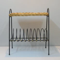 Französischer Vintage Rattan Zeitungsständer