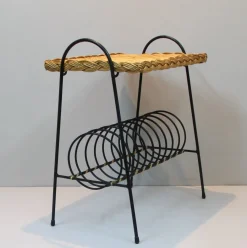 Französischer Vintage Rattan Zeitungsständer