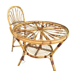 Französischer Vintage Tisch aus Rattan, 1950er