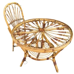 Französischer Vintage Tisch aus Rattan, 1950er