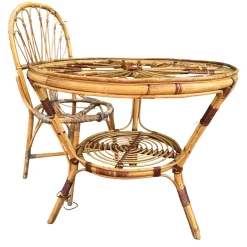 Französischer Vintage Tisch aus Rattan, 1950er