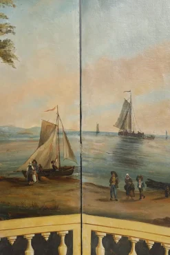 Französischer Wandschirm aus bemalter Leinwand, 1830er