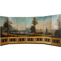 Französischer Wandschirm aus bemalter Leinwand, 1830er