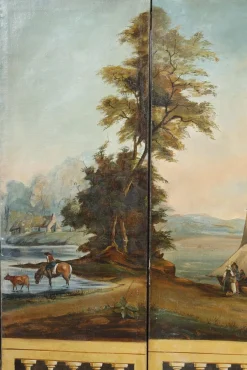 Französischer Wandschirm aus bemalter Leinwand, 1830er