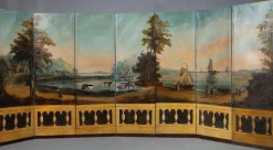 Französischer Wandschirm aus bemalter Leinwand, 1830er