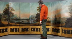 Französischer Wandschirm aus bemalter Leinwand, 1830er