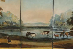 Französischer Wandschirm aus bemalter Leinwand, 1830er