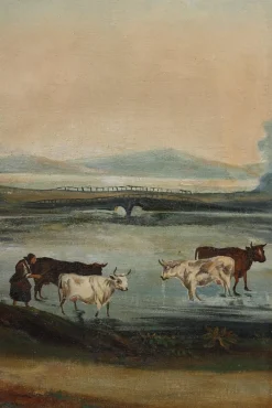 Französischer Wandschirm aus bemalter Leinwand, 1830er