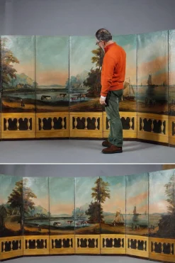 Französischer Wandschirm aus bemalter Leinwand, 1830er