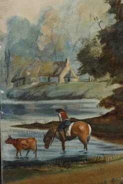 Französischer Wandschirm aus bemalter Leinwand, 1830er