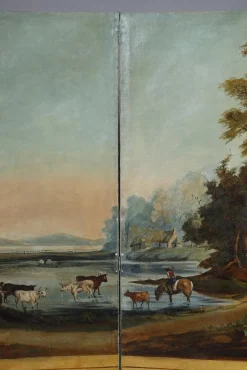 Französischer Wandschirm aus bemalter Leinwand, 1830er