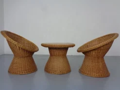 Französische Stühle & Tisch aus Bambus, 1950er, 3er Set