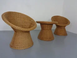 Französische Stühle & Tisch aus Bambus, 1950er, 3er Set