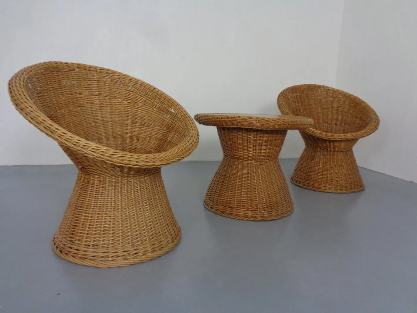 Französische Stühle & Tisch aus Bambus, 1950er, 3er Set