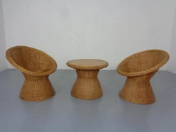 Französische Stühle & Tisch aus Bambus, 1950er, 3er Set