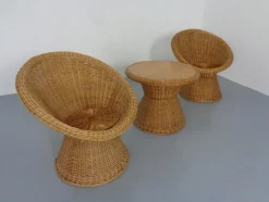 Französische Stühle & Tisch aus Bambus, 1950er, 3er Set