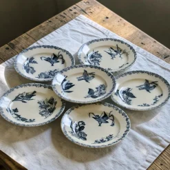 Französische Teller mit Vögeln von Onnaing, 1875, 6er Set
