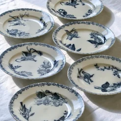 Französische Teller mit Vögeln von Onnaing, 1875, 6er Set