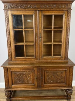 Französische Vintage Eichenholz Vitrine