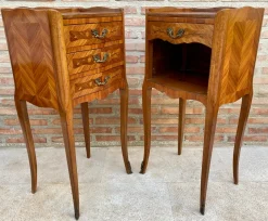 Französische Vintage Nachttische mit Intarsien und Bronze, 1920, 2er Set