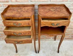Französische Vintage Nachttische mit Intarsien und Bronze, 1920, 2er Set