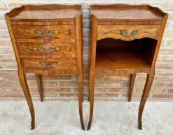 Französische Vintage Nachttische mit Intarsien und Bronze, 1920, 2er Set