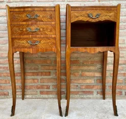 Französische Vintage Nachttische mit Intarsien und Bronze, 1920, 2er Set