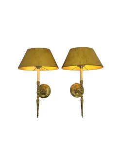 Französische Vintage Wandlampen aus gedrehtem Messing, 1970, 2er Set