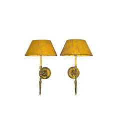 Französische Vintage Wandlampen aus gedrehtem Messing, 1970, 2er Set